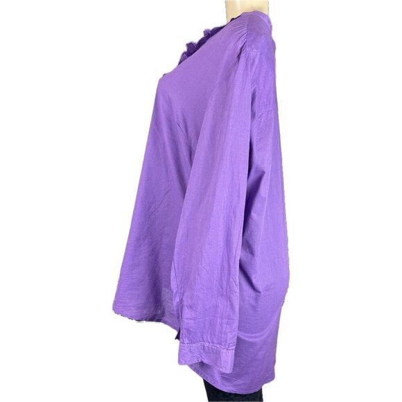 Lane Bryant +1X Purple Button Down Ruffle Cotton Long Roll-Tab Sleeve Shirt - Picture 5 of 6